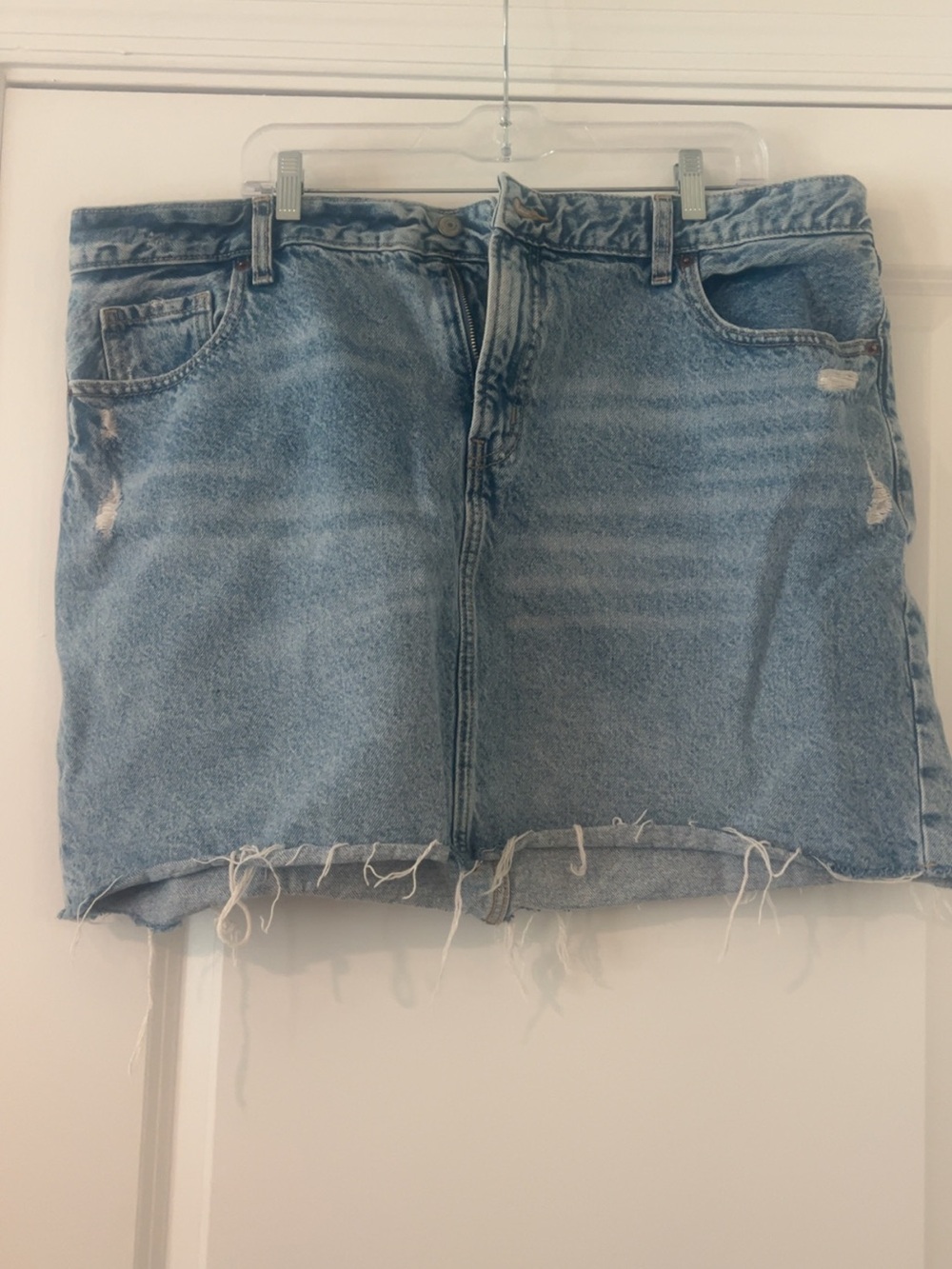 Old Navy Light Blue Denim Mini Skirt with Frayed Hem